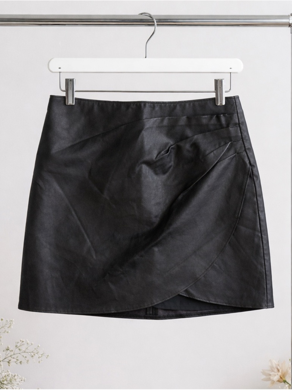 Abercrombie & Fitch Black Faux Leather Wrap Mini Skirt